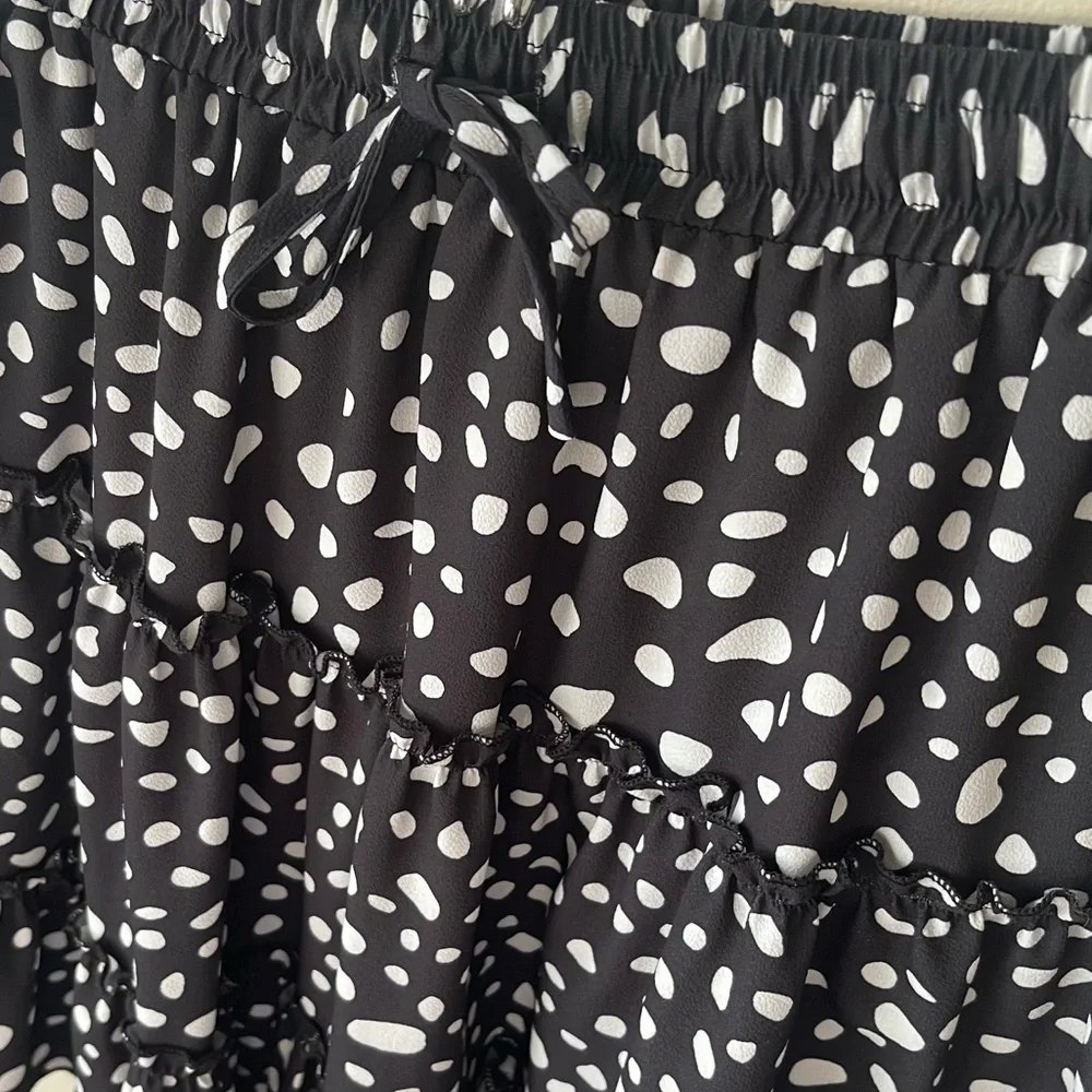 Polka Dot Skater Skirt - Black & White, Stretchy High-Waist, Pleated
